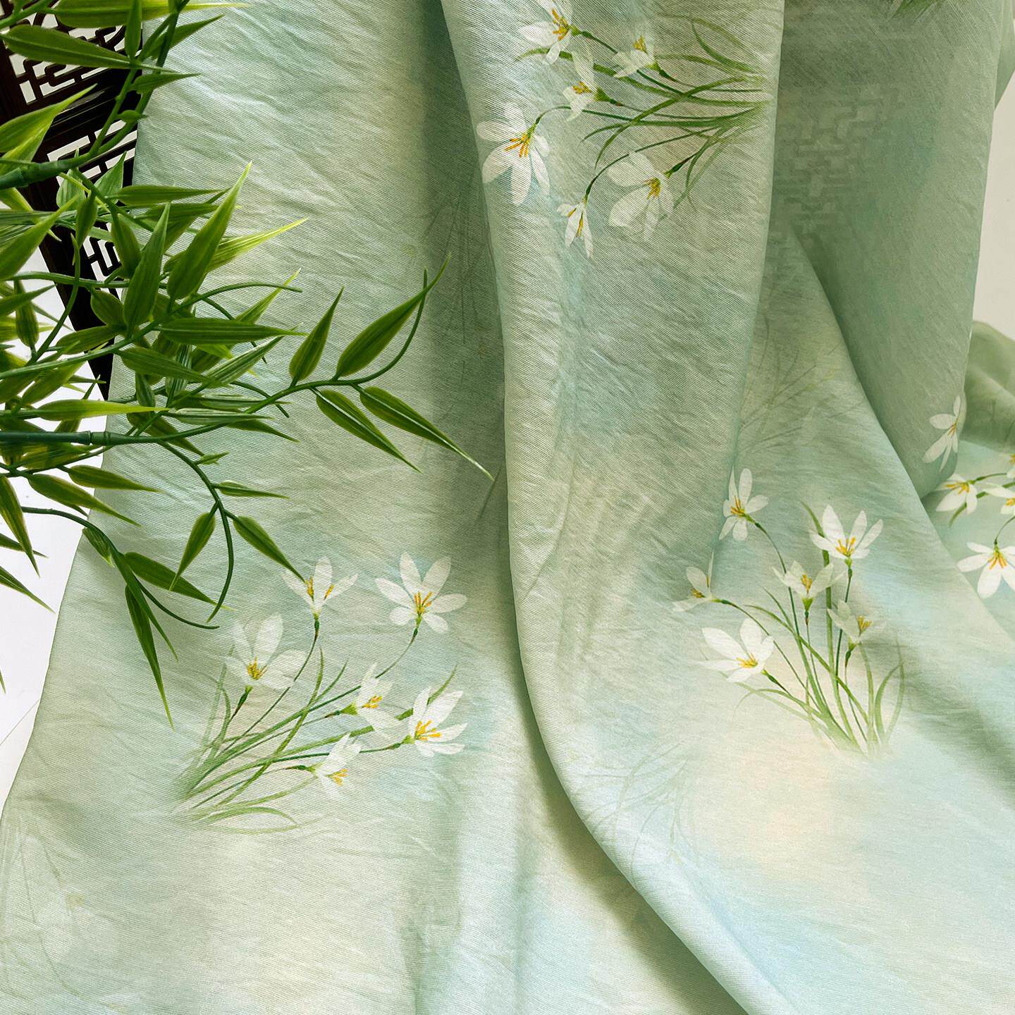 摇曳兰花 锦棉面料数码印花1.4米幅宽 一米价 连衣裙衬衫旗袍面料