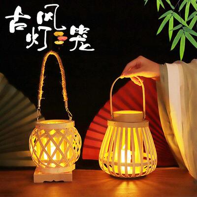 新年灯笼古风藤编灯笼手提中式竹编成品花灯发光宫灯汉服拍照道具
