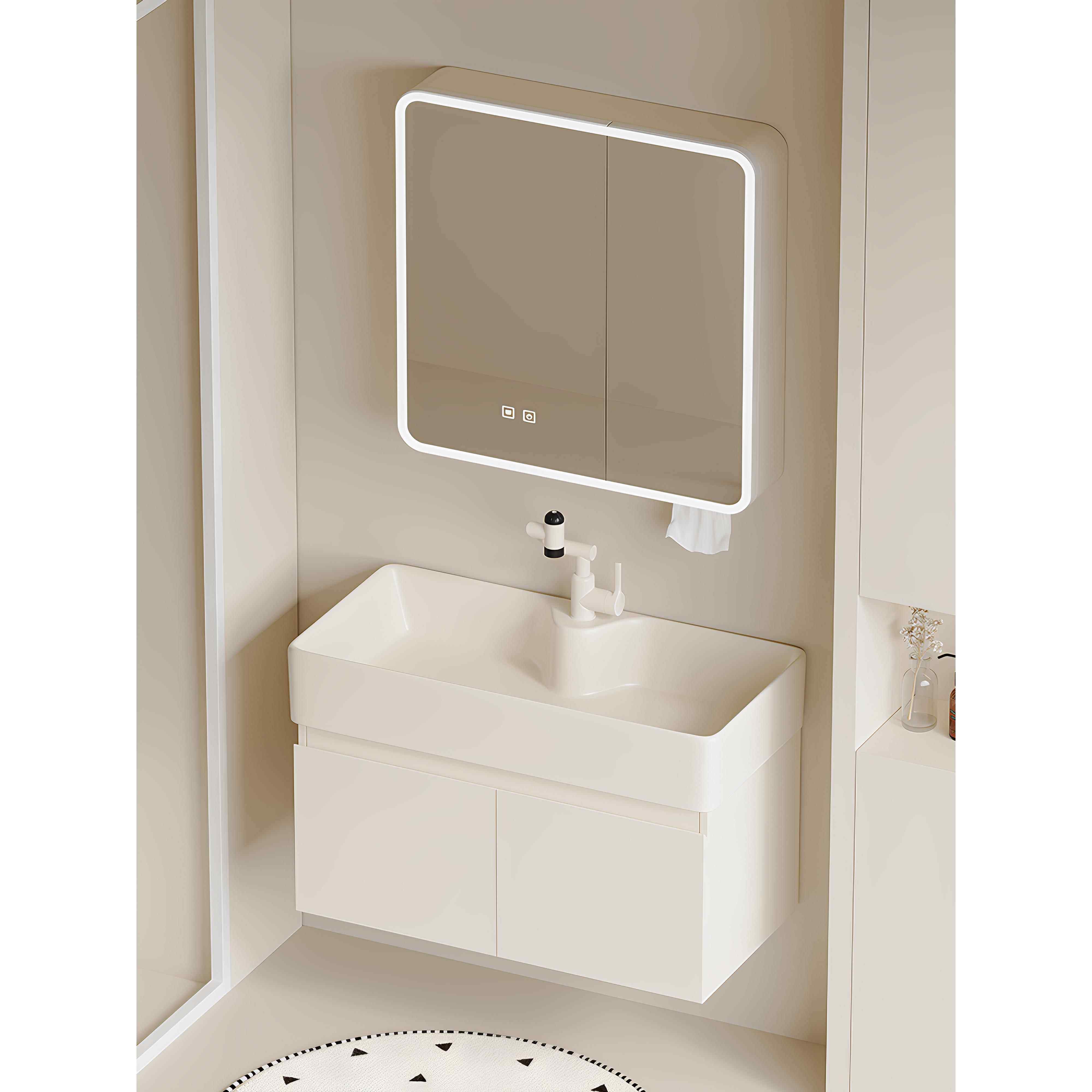 日式奶油风防水防潮加厚蜂窝铝浴室柜洗手盆组合家用陶瓷洗脸面盆,家装主材,浴室柜组合,淘宝优惠券,粉丝福利购,淘宝优惠卷