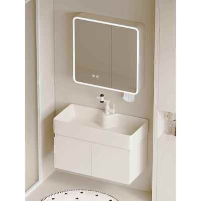 日式奶油风防水防潮加厚蜂窝铝浴室柜洗手盆组合家用陶瓷洗脸面盆