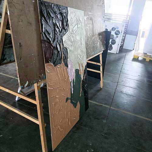 手绘砂岩肌理立体油画线条抽象风景酒店挂画装饰画轻奢客厅玄关画
