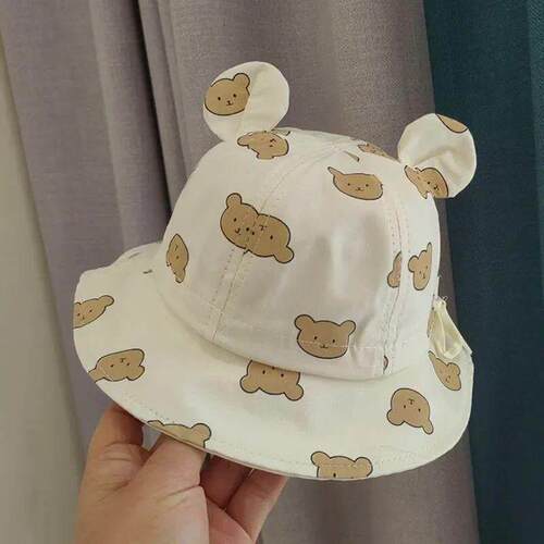 Cute Bear Baby Bucket Hat with Ears Boys Girls Cartoon Cott