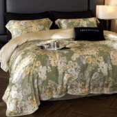 轻奢风奥地利兰精莱赛尔纤维数码 印花丝滑裸睡级床品感天丝四件套