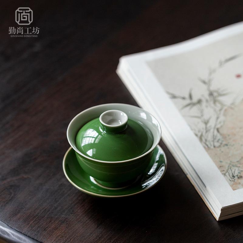 颜色釉三才盖碗陶瓷功夫泡茶碗手抓碗敬茶碗单个家用泡茶器茶具