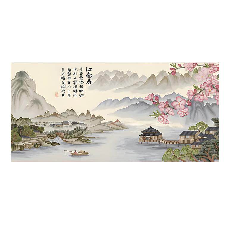 江南春十字绣2024新款山水客厅满绣风景简约大气手工自己绣大幅绣