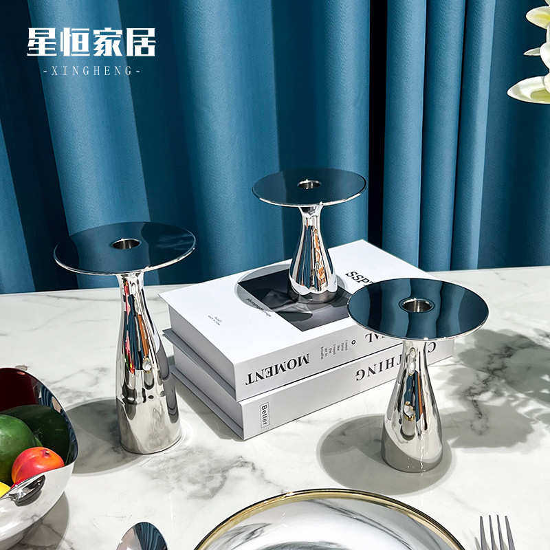 蘑菇售楼处桌面奢不锈钢餐厅烛台客厅轻样板间高档烛台摆件饰品