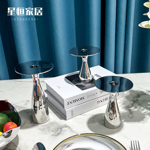 蘑菇售楼处桌面奢不锈钢餐厅烛台客厅轻样板间高档烛台摆件饰品