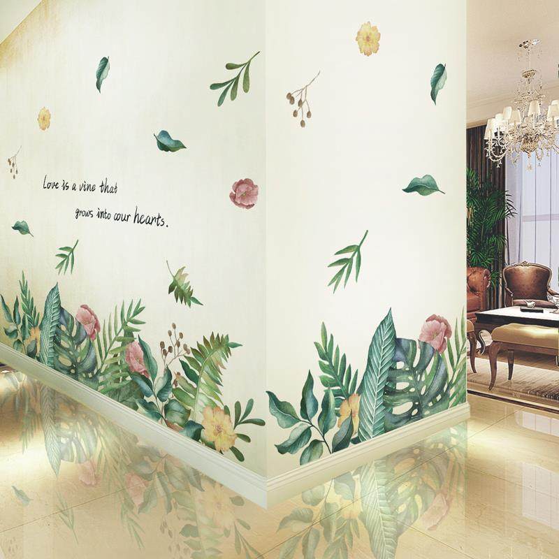 客厅花草绿叶墙角装饰踢脚线墙贴纸自粘墙纸卧室墙面装饰壁纸贴画