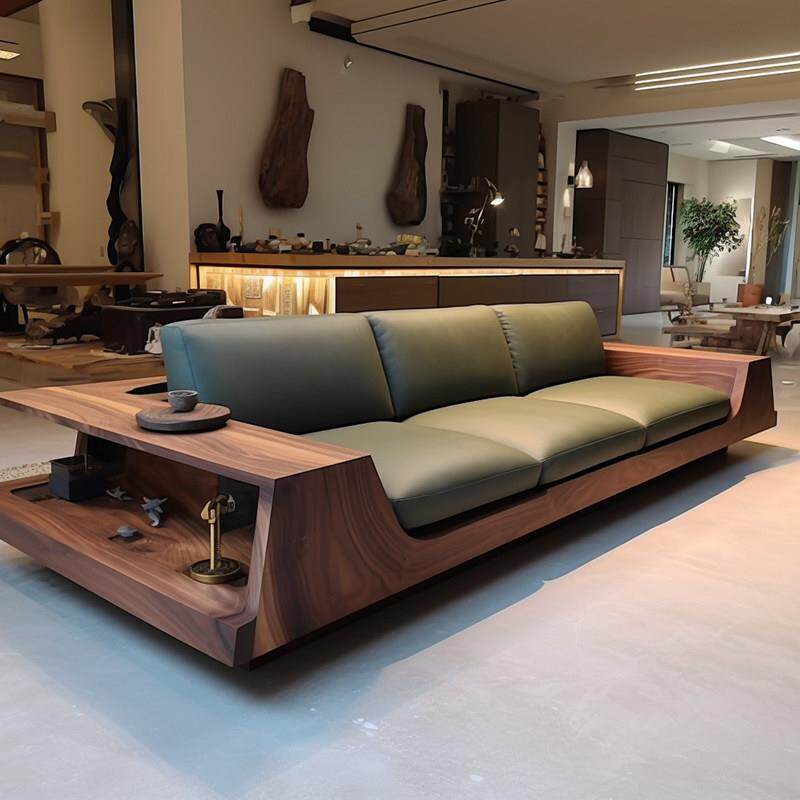 新中国风北美黑胡桃实木现代简约多人直沙发办公经典定制家具