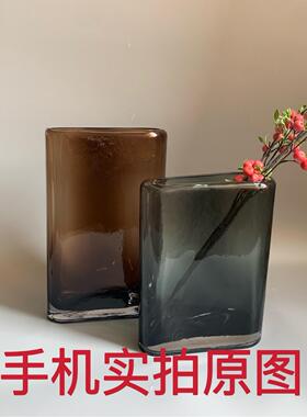 现代简约大口径琉璃花器咖色水培花瓶客厅卧室插花装饰品摆件