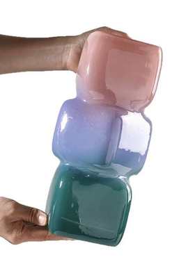 彩色方块中台面电视柜装酒软几何花瓶玻璃餐桌装饰古风摆件店渐变