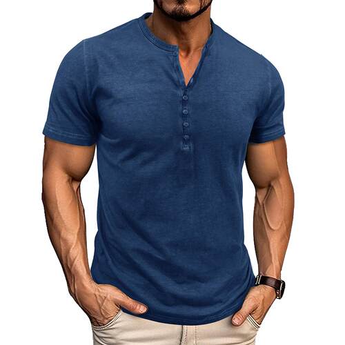 Men’s casual Henley shirt with short sleeves and button