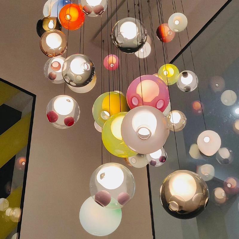 加拿大bocci餐厅吊灯T28彩色玻璃设计师别墅客厅挑空复式楼梯吊灯