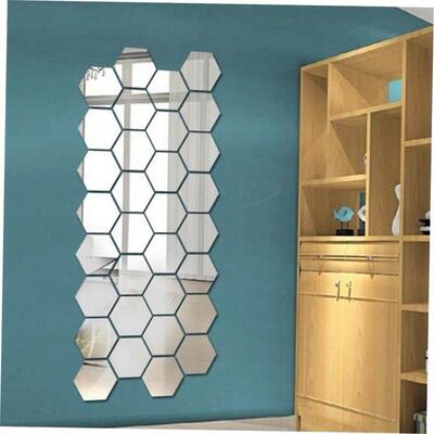12Pcs 3D Mirror Wall Sticker Home Decor Hexagon Decorations