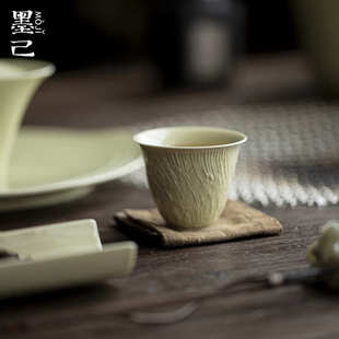 墨己仿宋绿釉树痕品茗杯功夫茶具陶瓷肌理感设计小茶杯家用单杯
