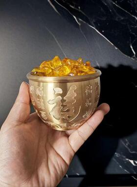 黄铜百福缸莲花底大字福缸黄铜摆件家居工艺品办公室开业礼品