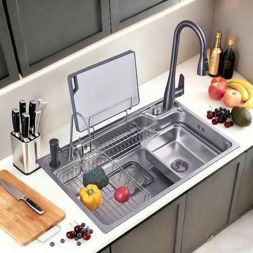 新款日式不锈钢304水槽一体成型厨房大单槽洗碗池纳米压纹洗菜盆