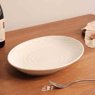 栗子家设Song蒸鱼盘波龙盘陆升宋羽毛纹家用鱼盘椭圆盘酒店鱼盘子