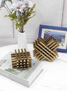 现代简约创意轻奢样板房家居客厅电视柜书房装饰品金属井字形摆件