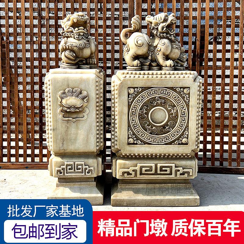 石雕门墩抱鼓石一对大象貔貅汉白玉彷古别墅门口摆件门当户对石鼓