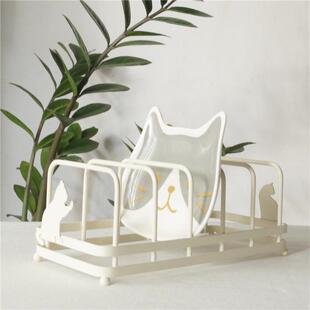 06YM猫部杂货 日系猫咪厨房铁艺归置架 盘子沥水置物架家庭整理收