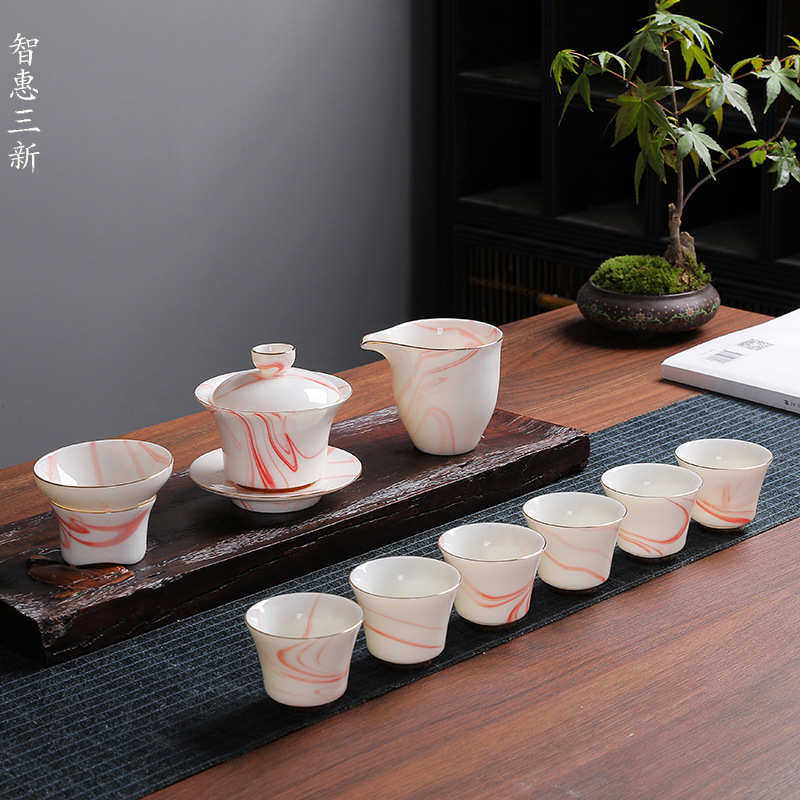 整套功夫茶具套装羊脂玉三才盖碗茶杯日式家用泡茶器礼品套装定制,餐饮具,功夫茶具,淘宝优惠券,粉丝福利购,淘宝优惠卷