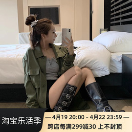 MAKI STUDIO2023秋季时尚显瘦休闲工装风衣军绿色夹克外套女