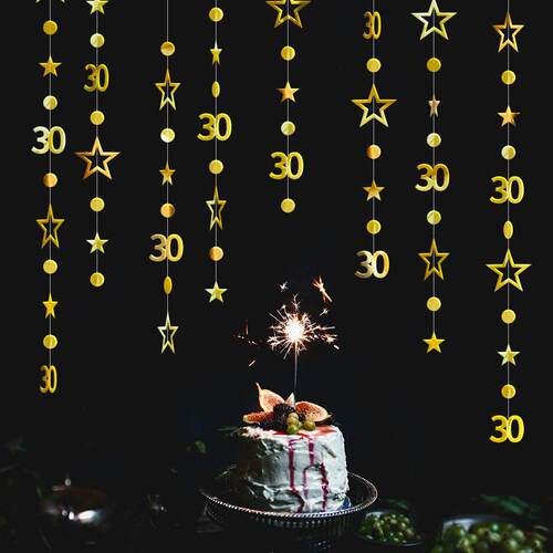 Gold 30th Happy Birthday Party Paper Banners Decorations