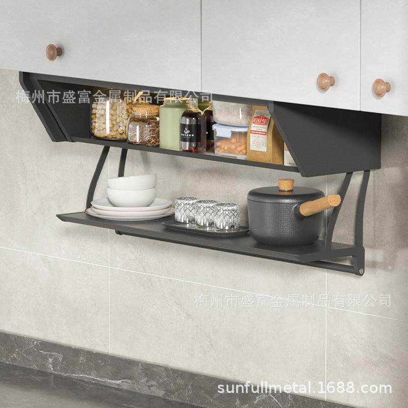 吊柜下拉储物盒柜底隐藏调味料盒下翻拉篮厨房备菜置物架双层折叠