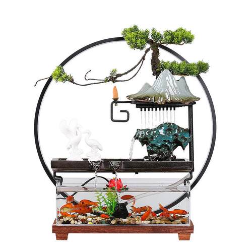 创意假山陶瓷循环流水器鱼缸景观办公室桌面摆件装饰客厅开业礼品