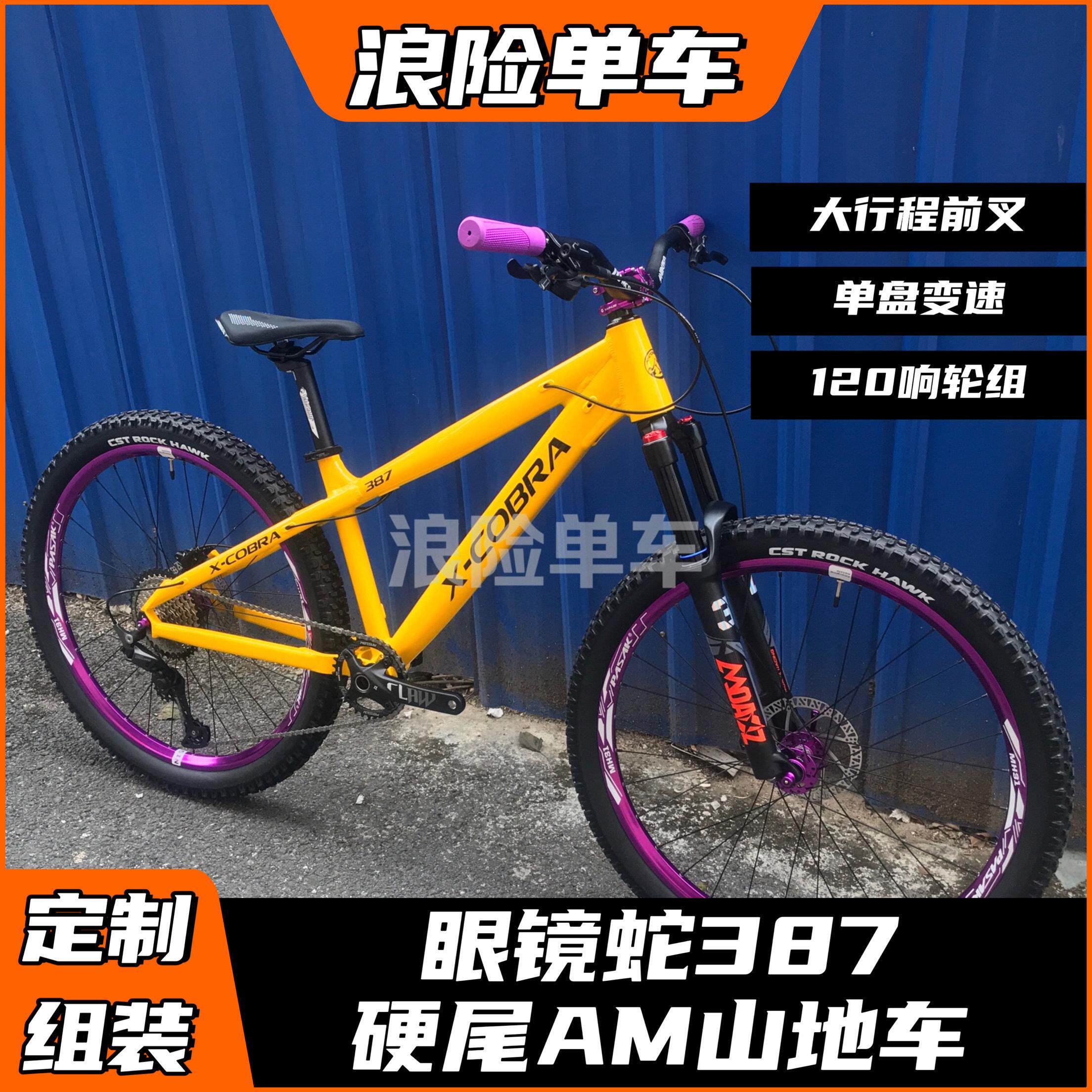 眼镜蛇387整车土坡硬尾AM登山车组装定制单速变速120响轮组自行车