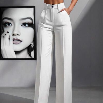 Plus-size women's solid-color straight-leg casual pants,