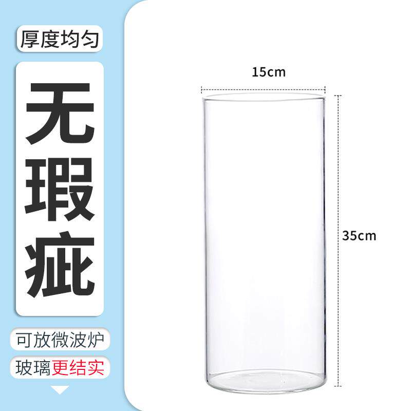 花玻璃贵花瓶透明插干花马醉木富竹用EBY瓶子直筒玻专璃缸客厅摆