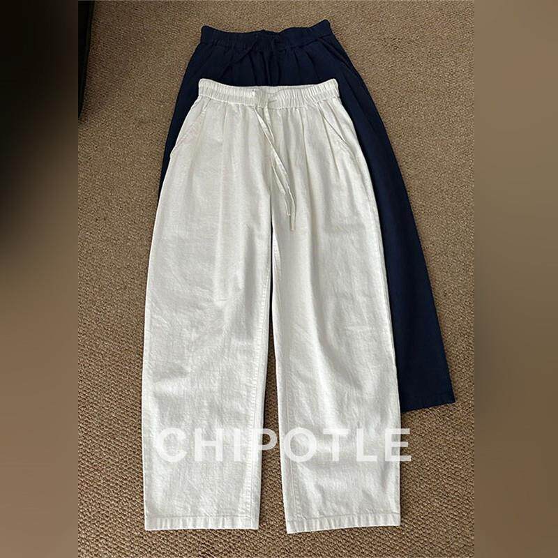 韩国CHIPOTLE老钱风白色棉亚麻裤子男士2026春季宽松直筒休闲长裤