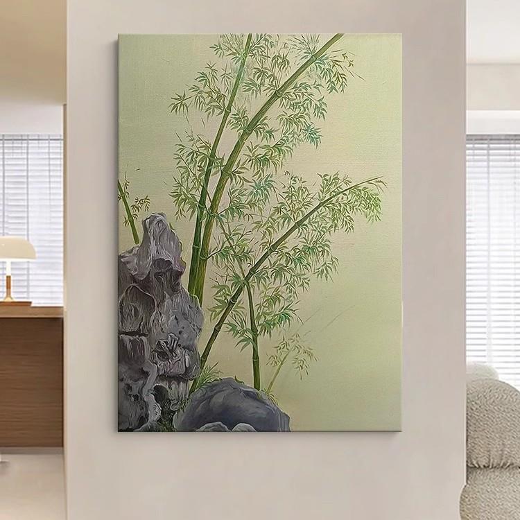 新中式画竹报平安客厅背景装饰画水墨风竹子无框画玄关墙壁挂画