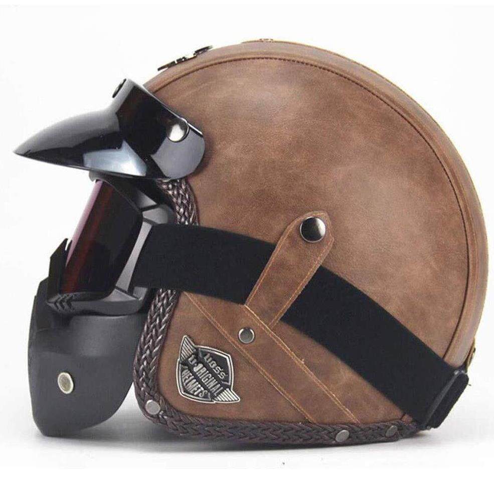 直销新款时尚手工个性复古头盔男女电车四季安全帽灰酷炫3/4皮盔