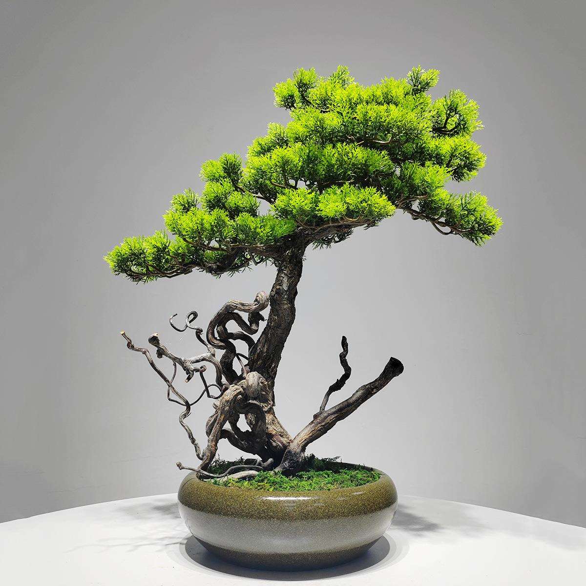 仿真迎客松盆景绿植盆栽客厅电视柜玄关办公室家居装饰新中式摆件
