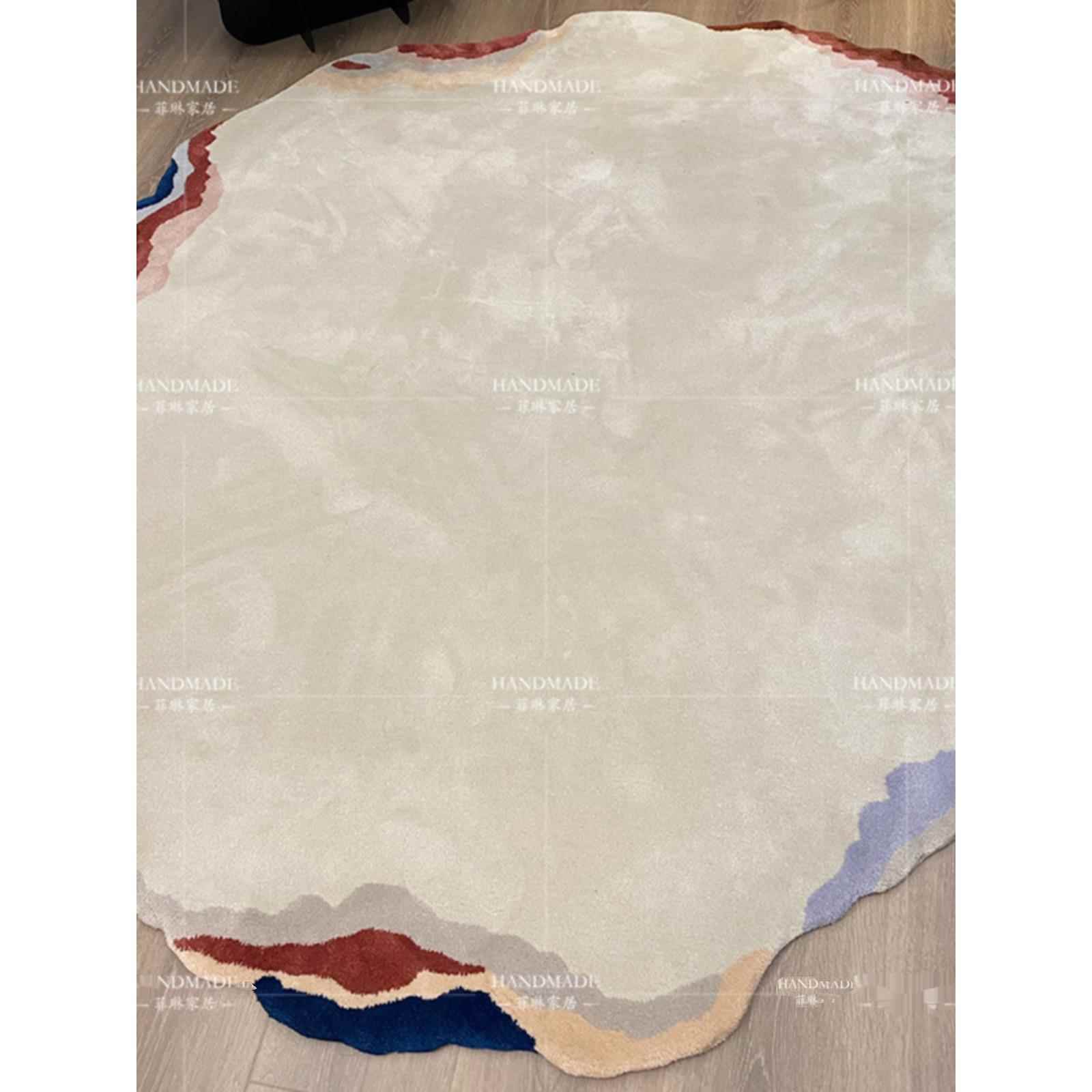不规则的现代客厅地毯斯堪的纳维亚风格的纯色卧室异形床头毯设计