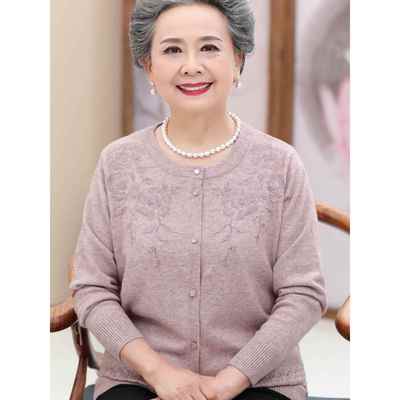 中老年人羊毛衫女60岁70妈妈款春秋毛衣外套80奶奶太太上衣服开衫