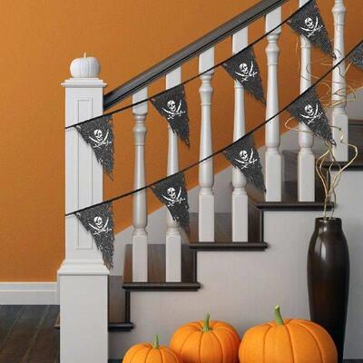 Banner Dining Table Skull Flag String Outdoor Party