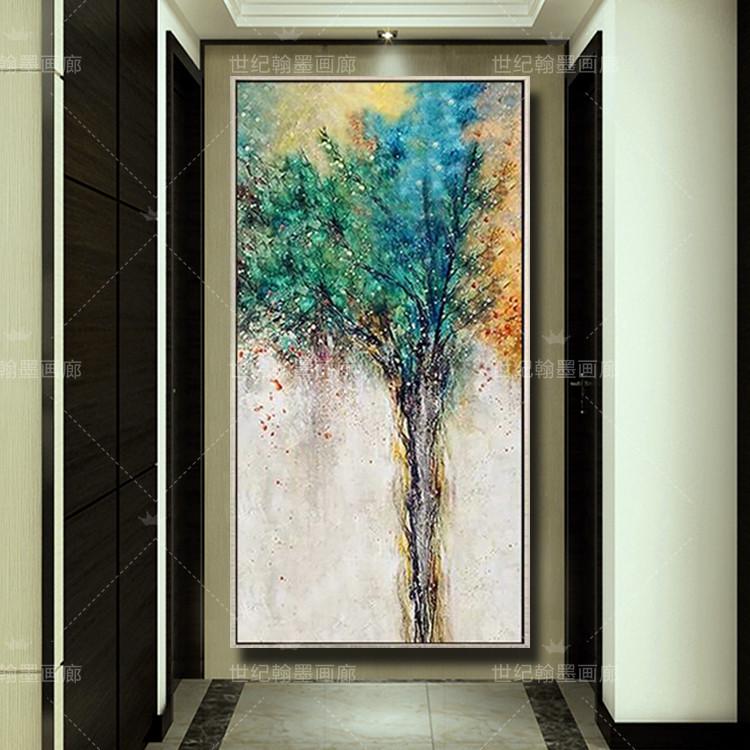 生命之树 现代抽象大幅竖版北欧纯手绘油画 走廊过道玄关装饰挂画图片