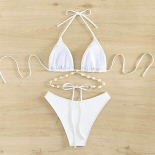 color bikini neck shell 纯色系带挂脖贝壳比基尼 hanging Solid