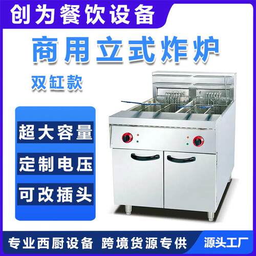 商用立式电炸炉餐饮厨房设备电炸锅双缸双筛大容量薯条炸鸡油炸锅