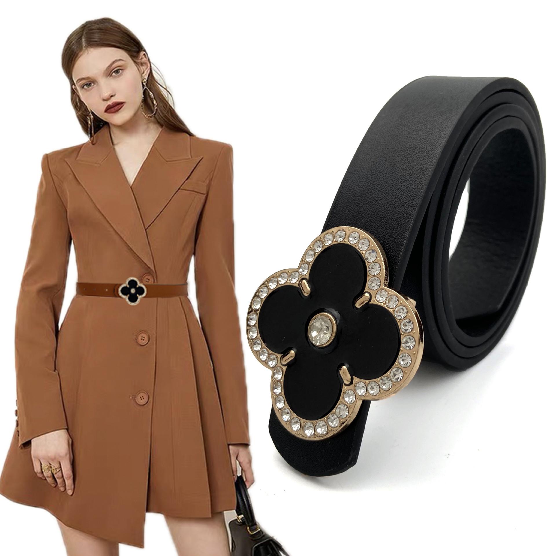 皮带女小众四季花镶钻腰带女多色款女士装饰皮带西装裙子装饰腰封