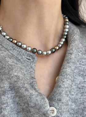 新加坡chomelkinsey大溪地色混彩珍珠项链女2025新款轻奢小众颈链
