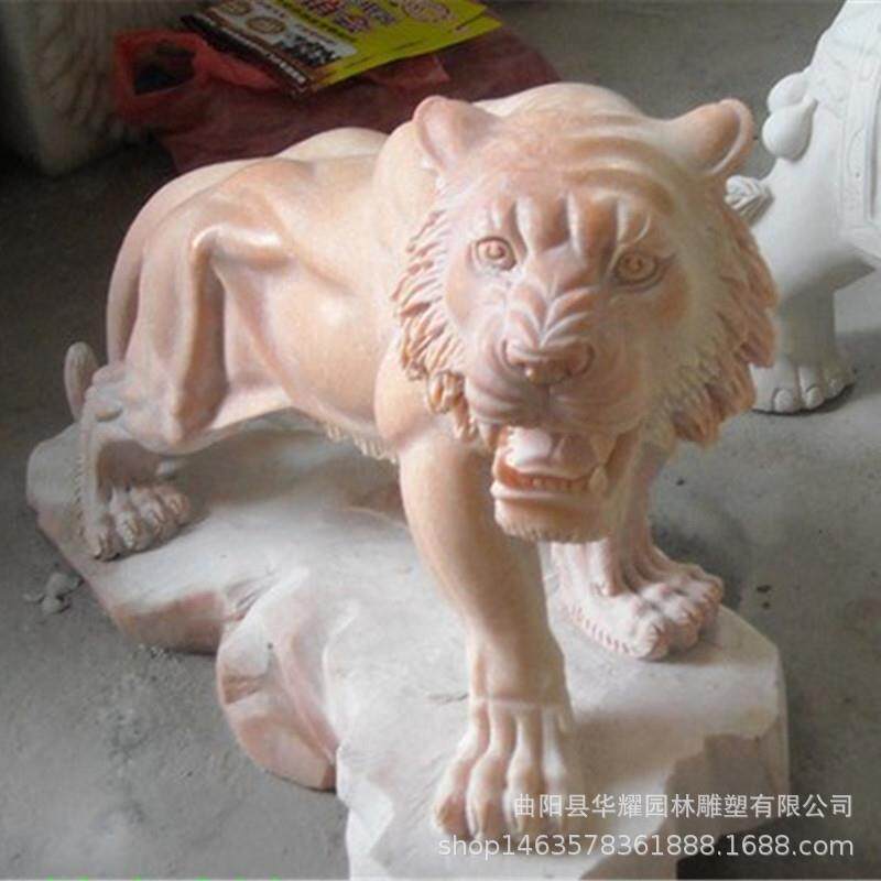 石雕老虎家用晚霞红雕刻生肖虎石虎中式庭院大门口看门石头摆件