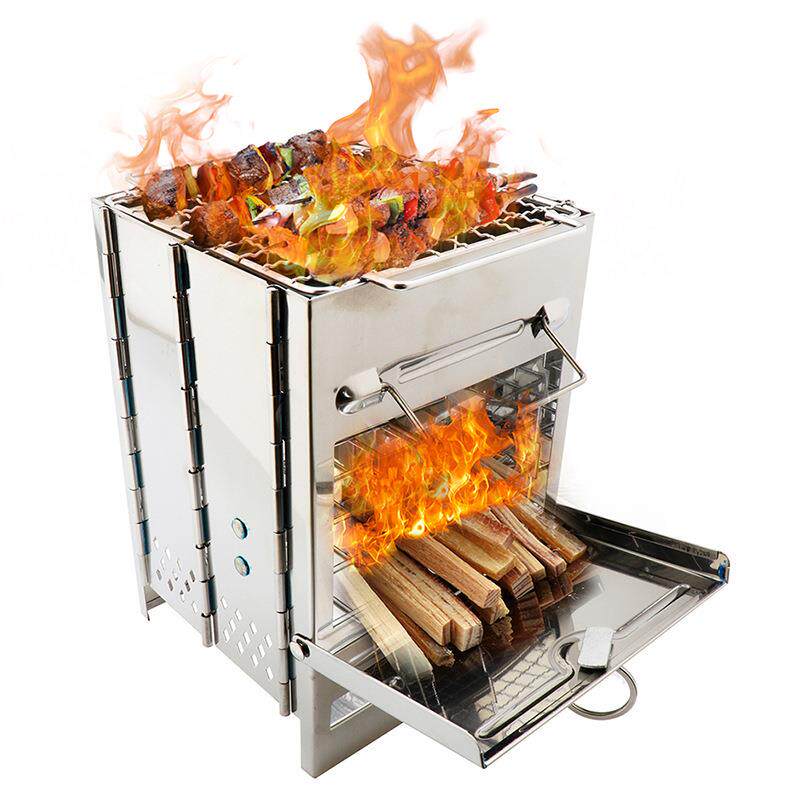 方形柴火炉户外烧烤架迷你烤炉BBQ户外烧烤架野营野餐折叠烧烤架