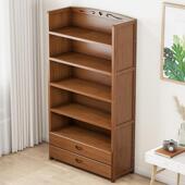 3YV5书架落地置双抽书架家用实木卧室桌面多物架收纳架省空间楠竹