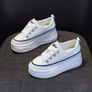 香港2025新款小个子女鞋内增高真皮松糕厚底单鞋春秋运动小白鞋子