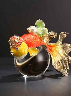 新中式珐琅彩玻璃球鱼高透球摆件客厅电视柜书房创意家居装饰品厂